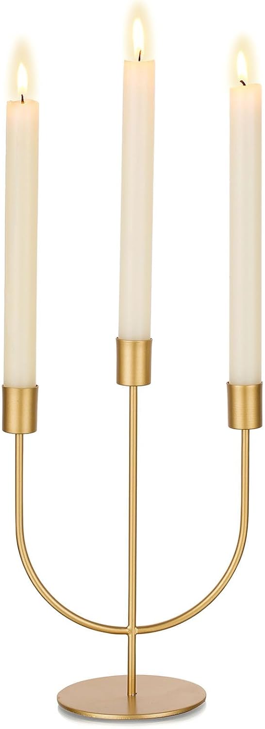 Sziqiqi Candelabros dorados  Candelabros de centro de mesa para mesas, portavelas cónico de 3 vástagos, candelabros de metal para Navidad, boda,