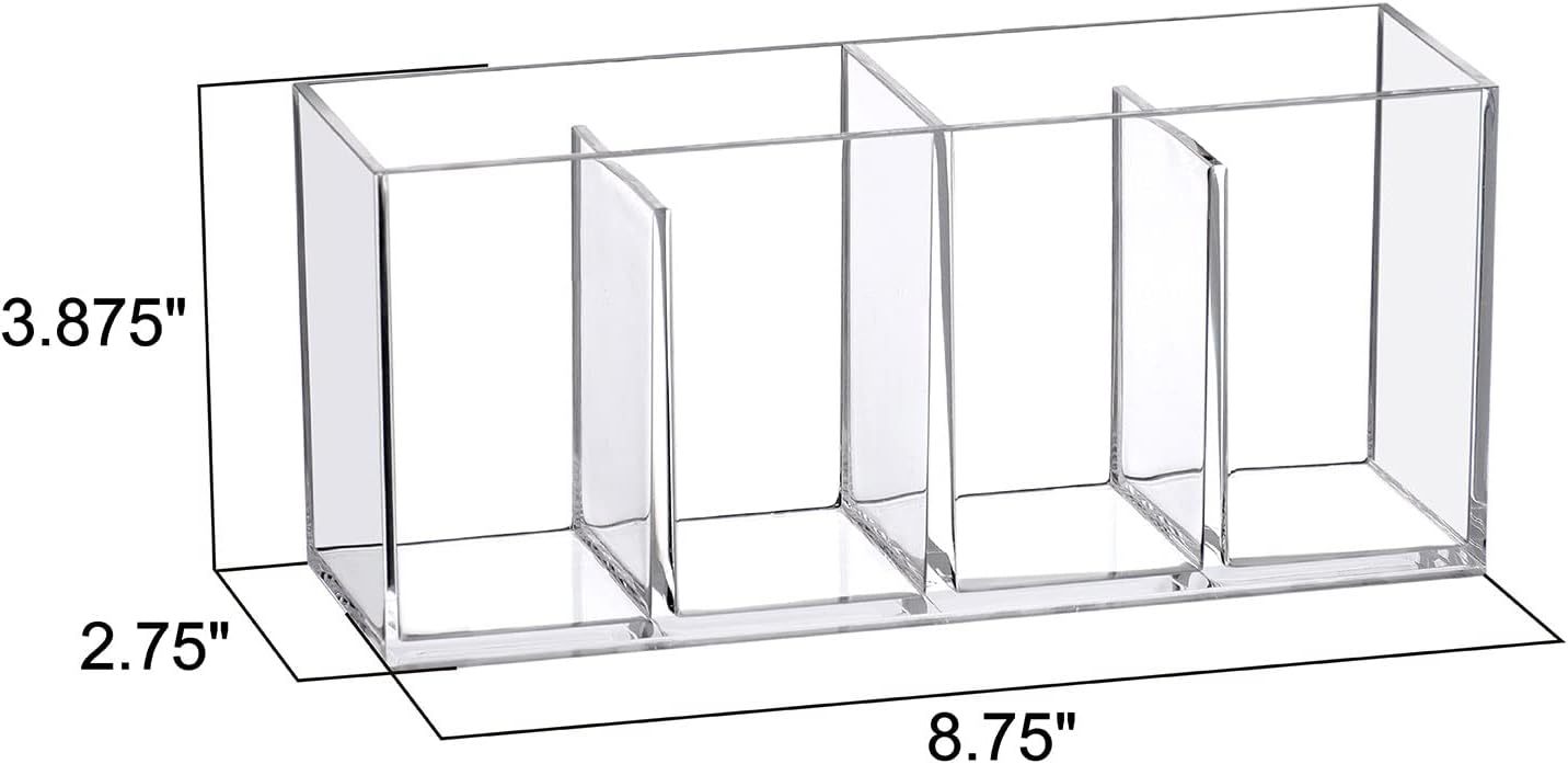 Amazing Abby – Glamour – Paquete de 2 organizadores de maquillaje acrílicos de 4 compartimentos, soporte para brochas de maquillaje de plástico