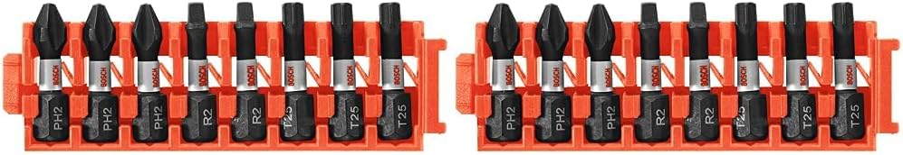 BOSCH CCSV108 – Juego surtido de 8 piezas de 1 pulgada (2 unidades) Phillips resistentes al impacto, cuadrado y Torx con clip para sistema de caja