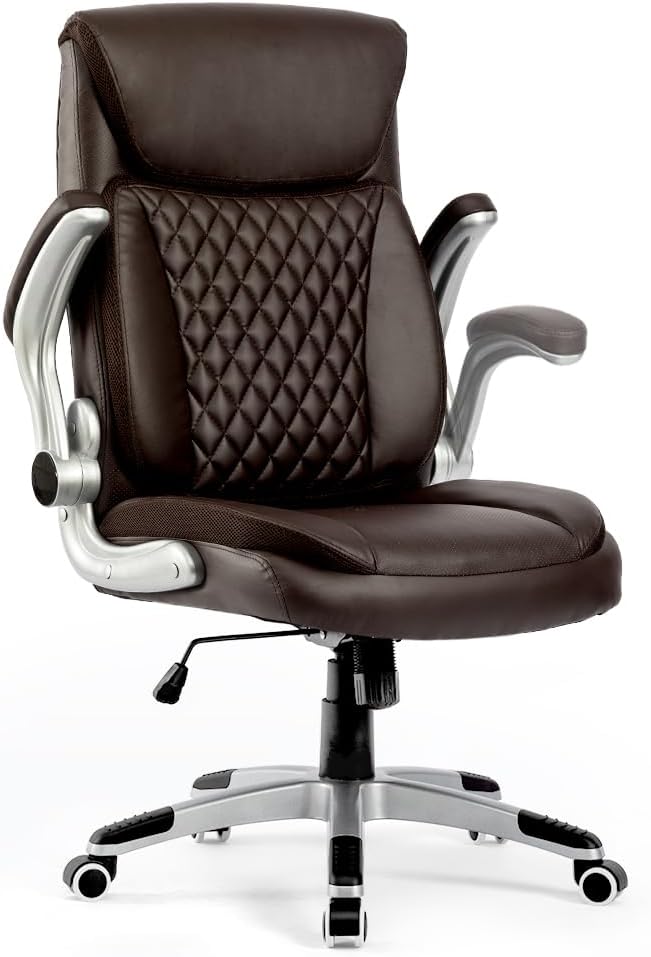 Silla de escritorio ergonómica ejecutiva con reposabrazos abatibles y altura ajustable, 300 libras grande y alta, silla de oficina de cuero