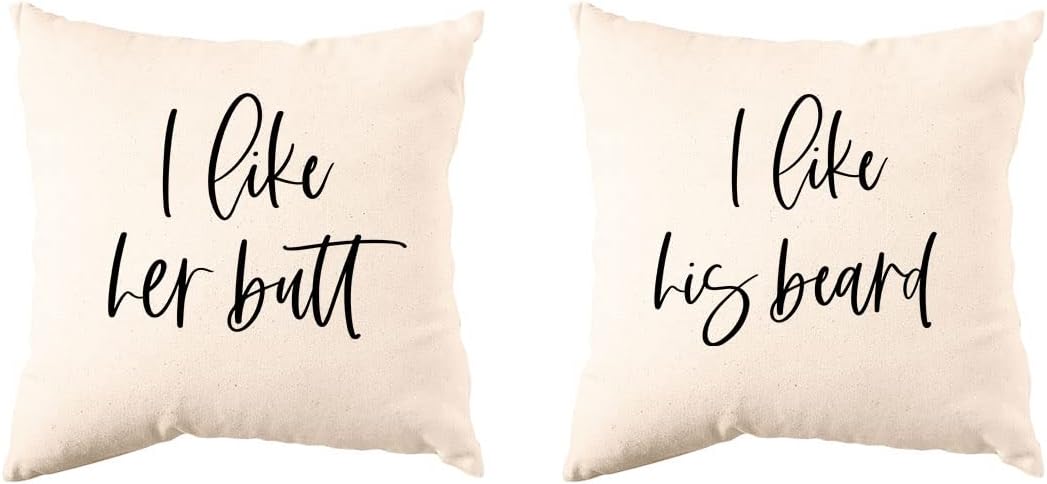 Andaz Press Fundas de almohada decorativas con texto en inglés “I Like Her Butt I Like His Bear”, regalo para bodas, parejas, aniversario,