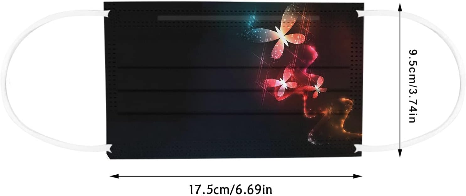 Rowa Paquete de 50 mascarillas desechables de mariposa para adultos con diseño, 3 capas protectoras transpirables para mujeres y hombres con alambre