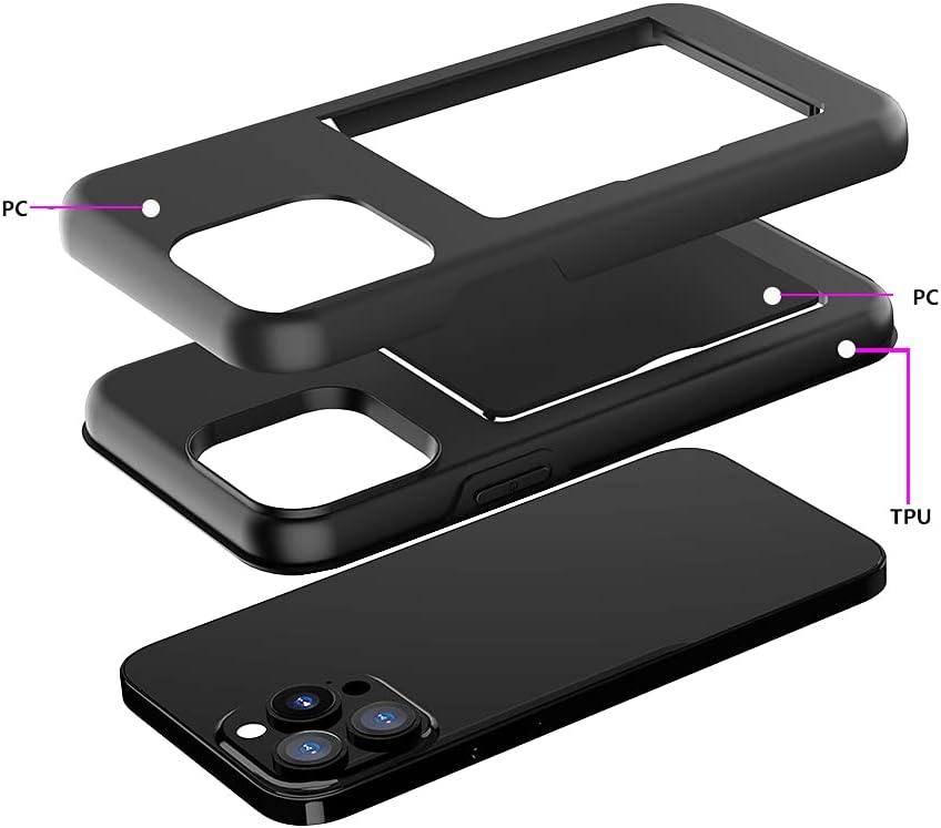 FDTCYDS Funda para iPhone 13 Pro con tarjetero, protección resistente de silicona híbrida de protección para tarjetas de crédito, funda tipo cartera