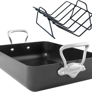 Mauviel M’Stone 3 – Asador antiadherente anodizado duro con estante, asas de acero inoxidable fundido, 13.7 x 9.8 pulgadas, fabricado en Francia Mauviel M’Stone 3 – Asador antiadherente anodizado duro con estante, asas de acero inoxidable fundido, 13.7 x 9.8 pulgadas, fabricado en Francia