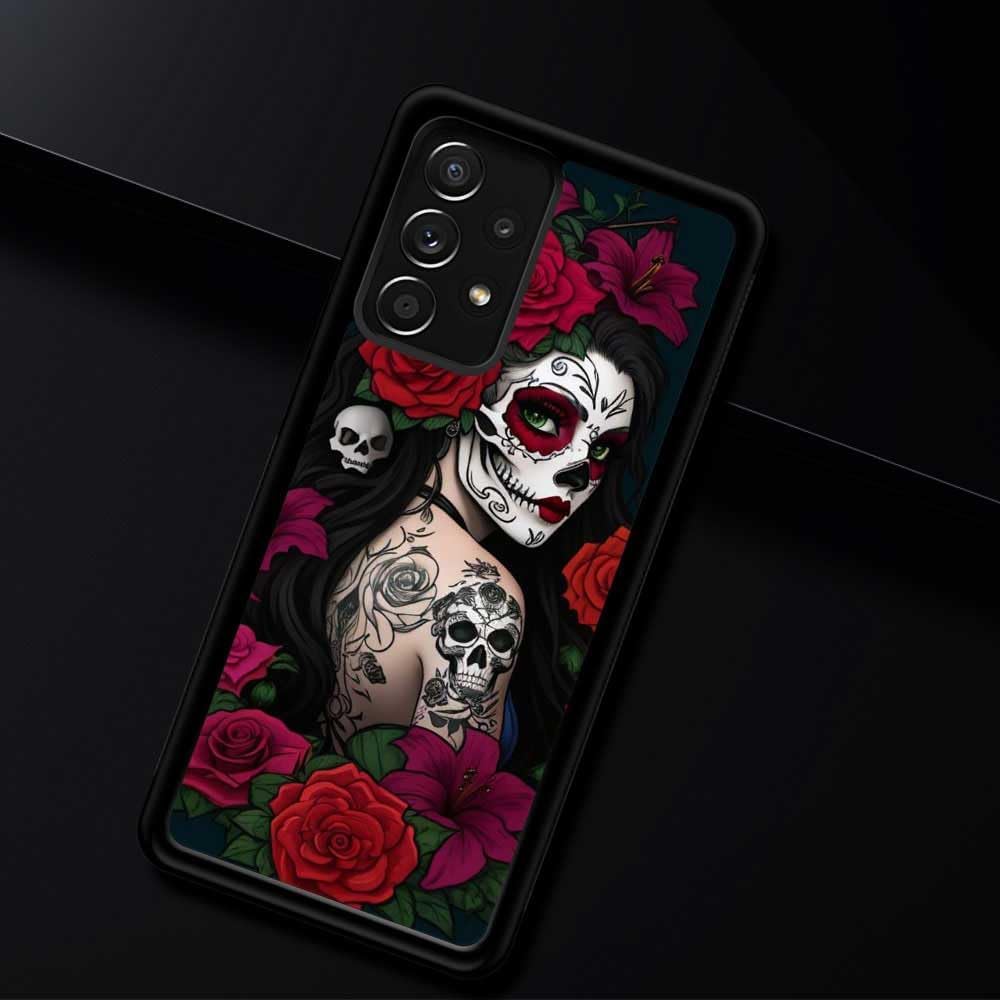 Funda compatible con Samsung Galaxy A53 5G, diseño de calavera de rosa, a prueba de golpes, antiarañazos, carcasa trasera de policarbonato duro para