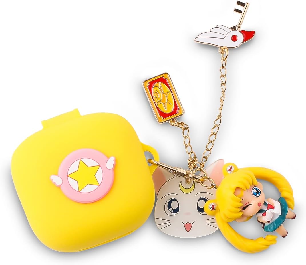Funda protectora para auriculares de silicona con diseño de dibujos animados con divertida cuerda antipérdida y llavero diseñado para auriculares