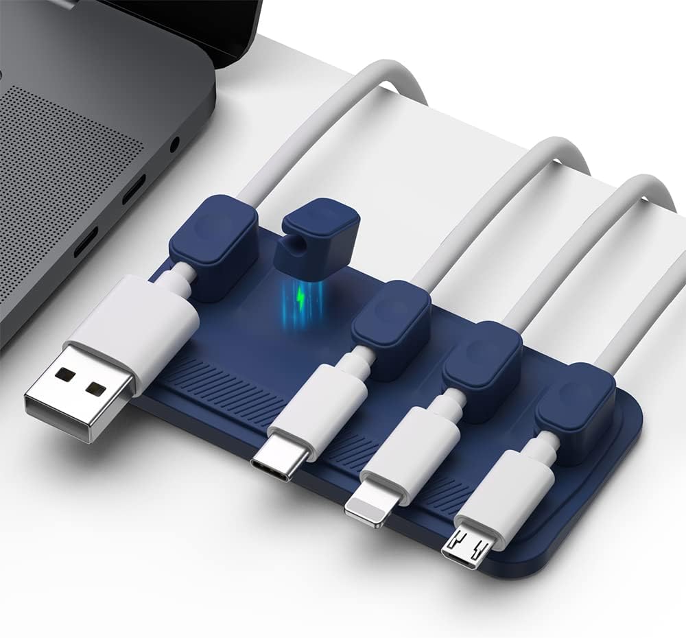 Dacobay – Soporte magnético para cables de escritorio, multiusos, 5 clips (diámetro exterior de 0.118-0.165 in) para Lightning, USB-C, micro cable,
