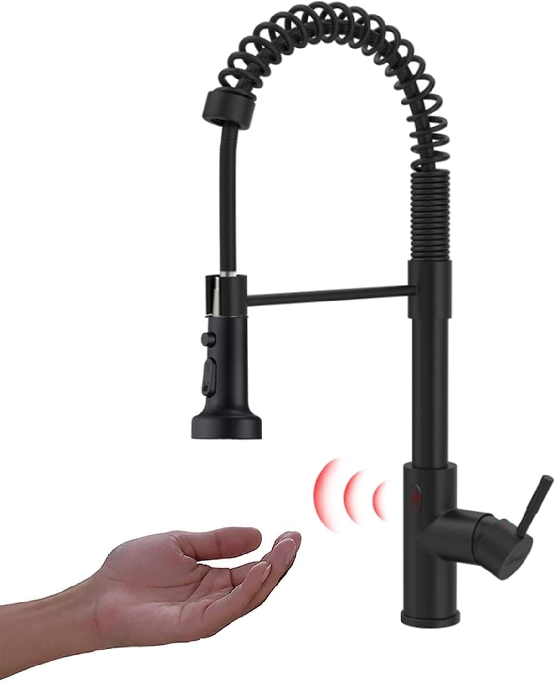Avola Grifo de cocina sin contacto negro mate manos libres con rociador extraíble, doble función, sensor de movimiento, acero inoxidable, 20 pulgadas