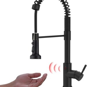 Avola Grifo de cocina sin contacto negro mate manos libres con rociador extraíble, doble función, sensor de movimiento, acero inoxidable, 20 pulgadas Avola Grifo de cocina sin contacto negro mate manos libres con rociador extraíble, doble función, sensor de movimiento, acero inoxidable, 20 pulgadas