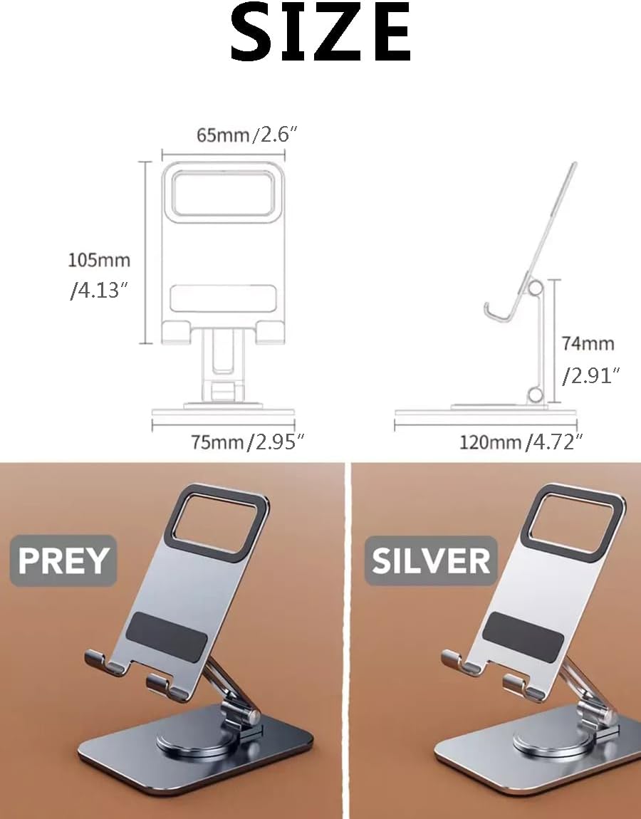 WYYHAA Paquete de 2 soportes plegables dobles para teléfono celular con silicona, soporte de aluminio ajustable de 360 para teléfono de escritorio,