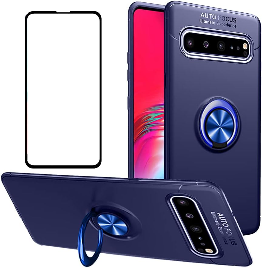 Asuwish Funda compatible con Samsung Galaxy S10 5G y protector de pantalla de vidrio templado, soporte de anillo, soporte de soporte, accesorios de