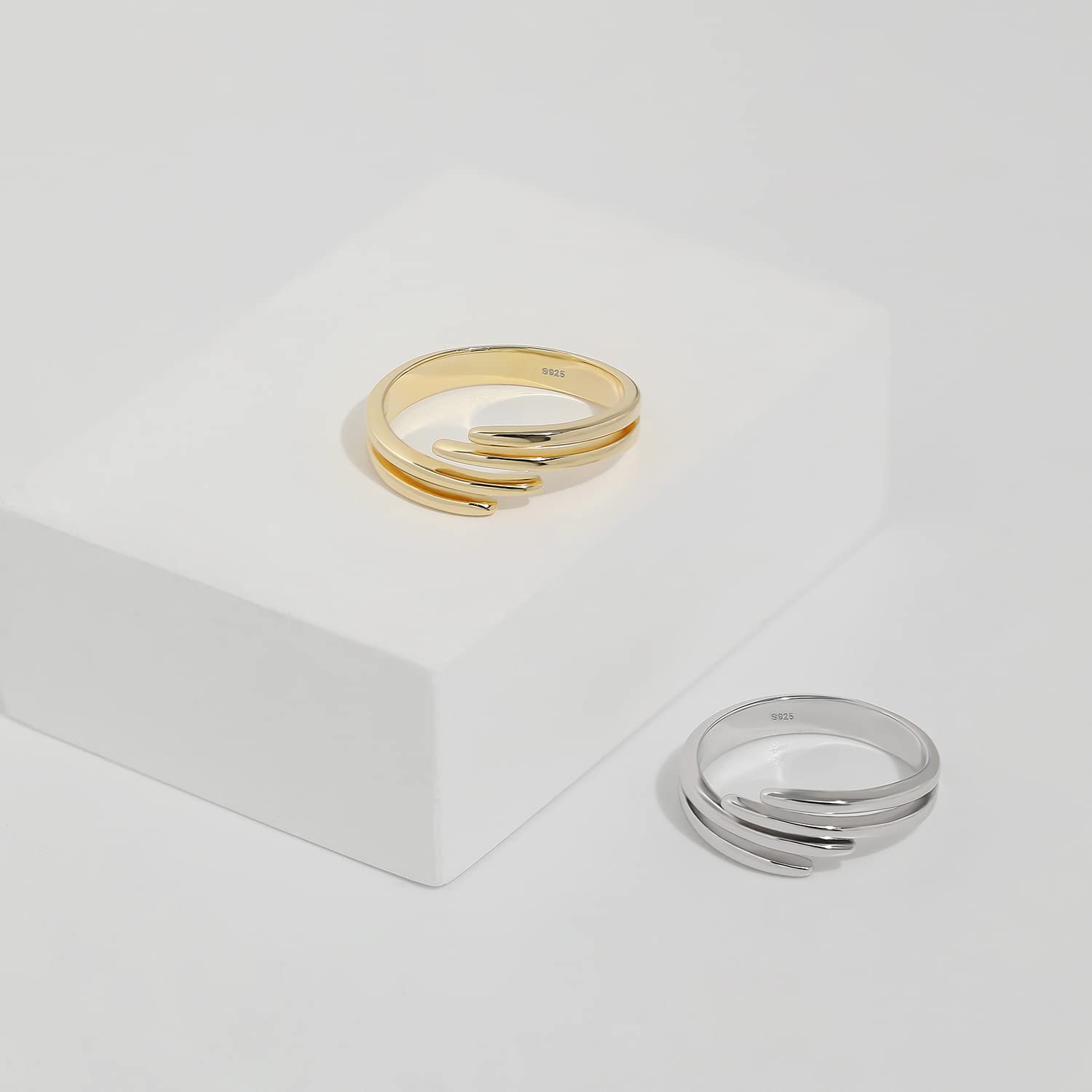 Meissa Sterling Silver Thumb Ring for Women Hug Rings Handmade Stackable Band Index Finger RIng Size Adjustable (Rose Gold)