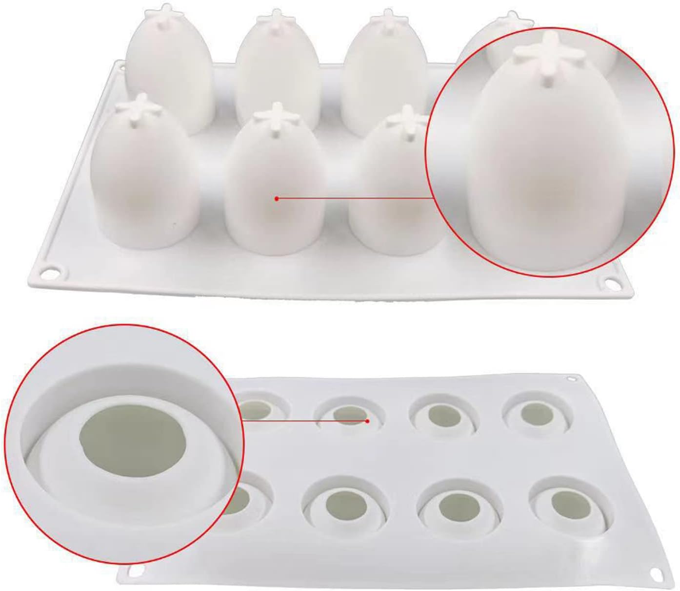 FVVMEED Moldes de silicona para huevos de Pascua con 8 cavidades, molde de mousse para tartas, molde antiadherente 3D para hornear, postre, pastel
