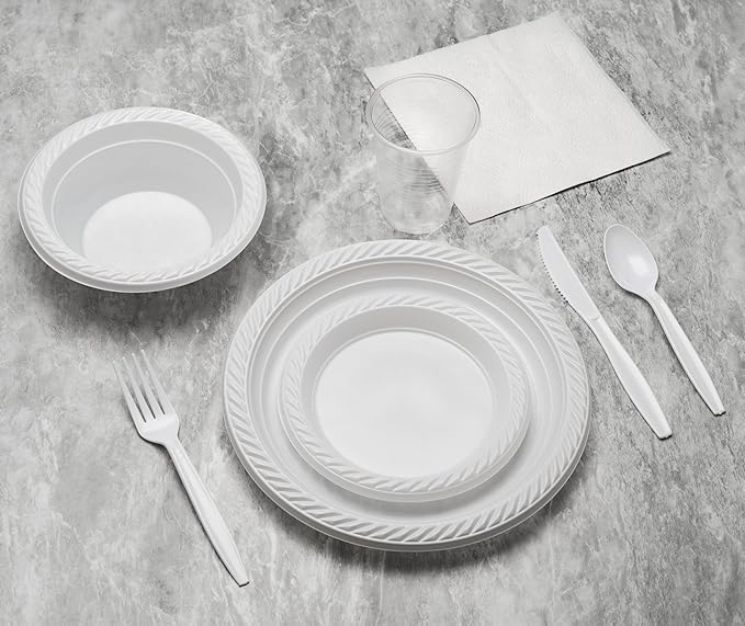 Cuencos y platos desechables de plástico duraderos y prácticos para fiestas y eventos (12 onzas, 100.00 pulgadas, conteo)