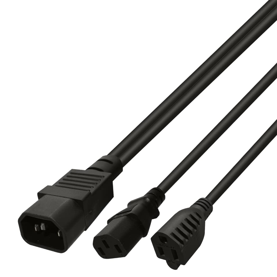 Strhowill IEC 320 C14 a C13+5-15R Y Split Cable adaptador de corriente corto IEC 320 C14 macho a C13Nema 5-15R hembra Y Cable de alimentación
