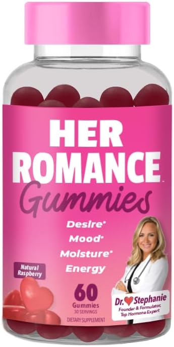 Pharmaganics Dr. Stephanie’s Her Romance – Gomitas para el equilibrio hormonal natural para mujeres, sabor natural a frambuesa