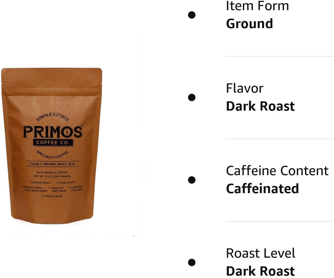 French Press – Café especial, molido grueso, Primos Coffee Co (tostado oscuro, 12 onzas)
