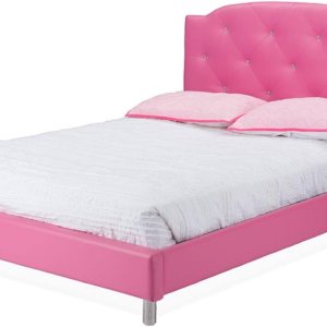 Baxton Studio Canterbury Cama moderna de piel sintética., Madera, Rosado Baxton Studio Canterbury Cama moderna de piel sintética., Madera, Rosado