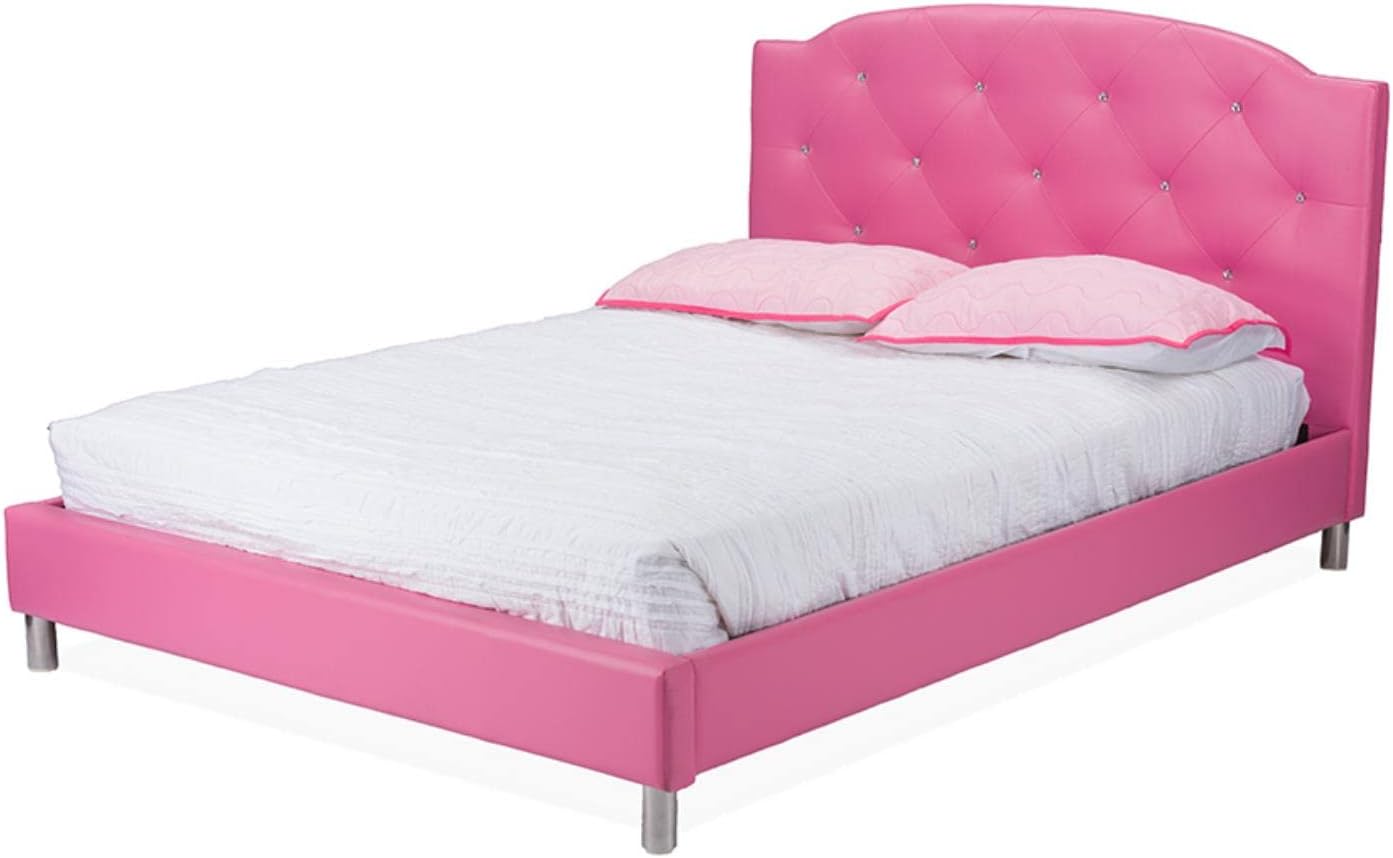 Baxton Studio Canterbury Cama moderna de piel sintética., Madera, Rosado