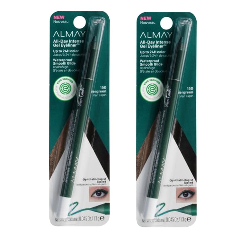 Paquete de 2 delineadores de ojos de gel intenso Almay para todo el día, Evergreen 150
