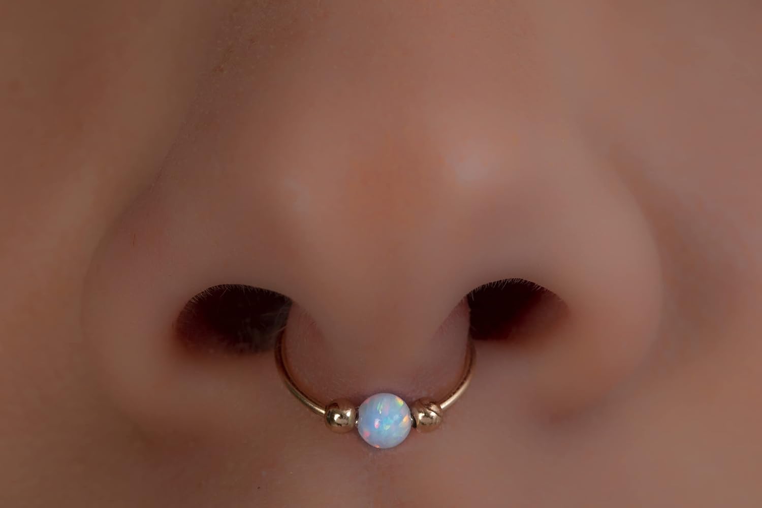 Blue Opal Septum Ring Hoop 14k Gold Filled – 20G Tiny Septum Nose Hoop For Women – 8mm Inner Diameter 0.3 Inches Jewelry