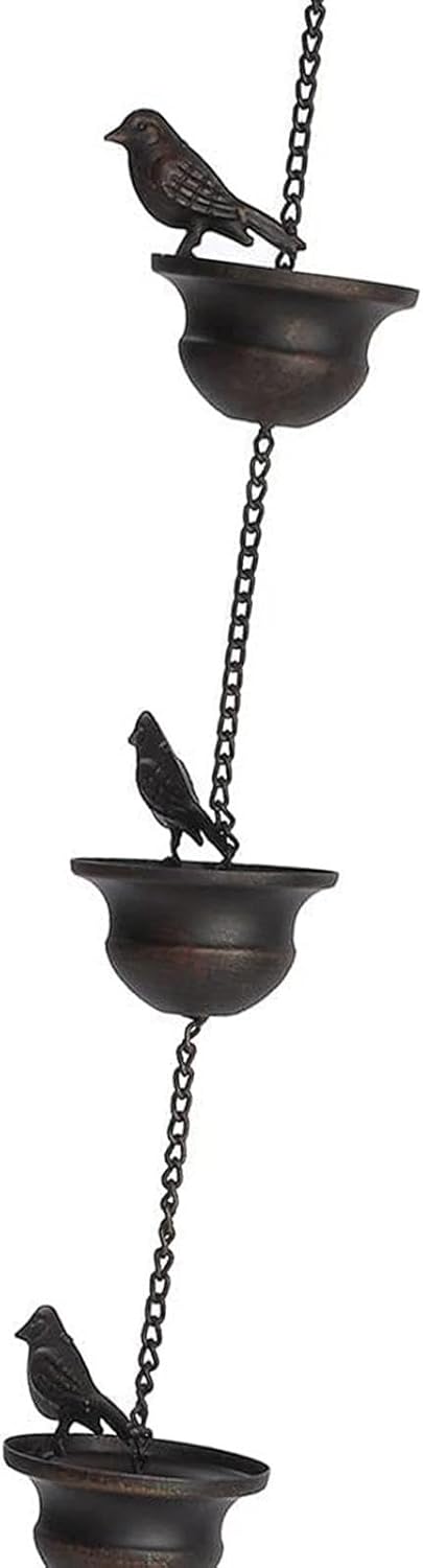 KLKCMS Cadenas de lluvia de pájaros para canaletas de repuesto, copas de vertido, copas decorativas para colector de lluvia, cadena de lluvia de