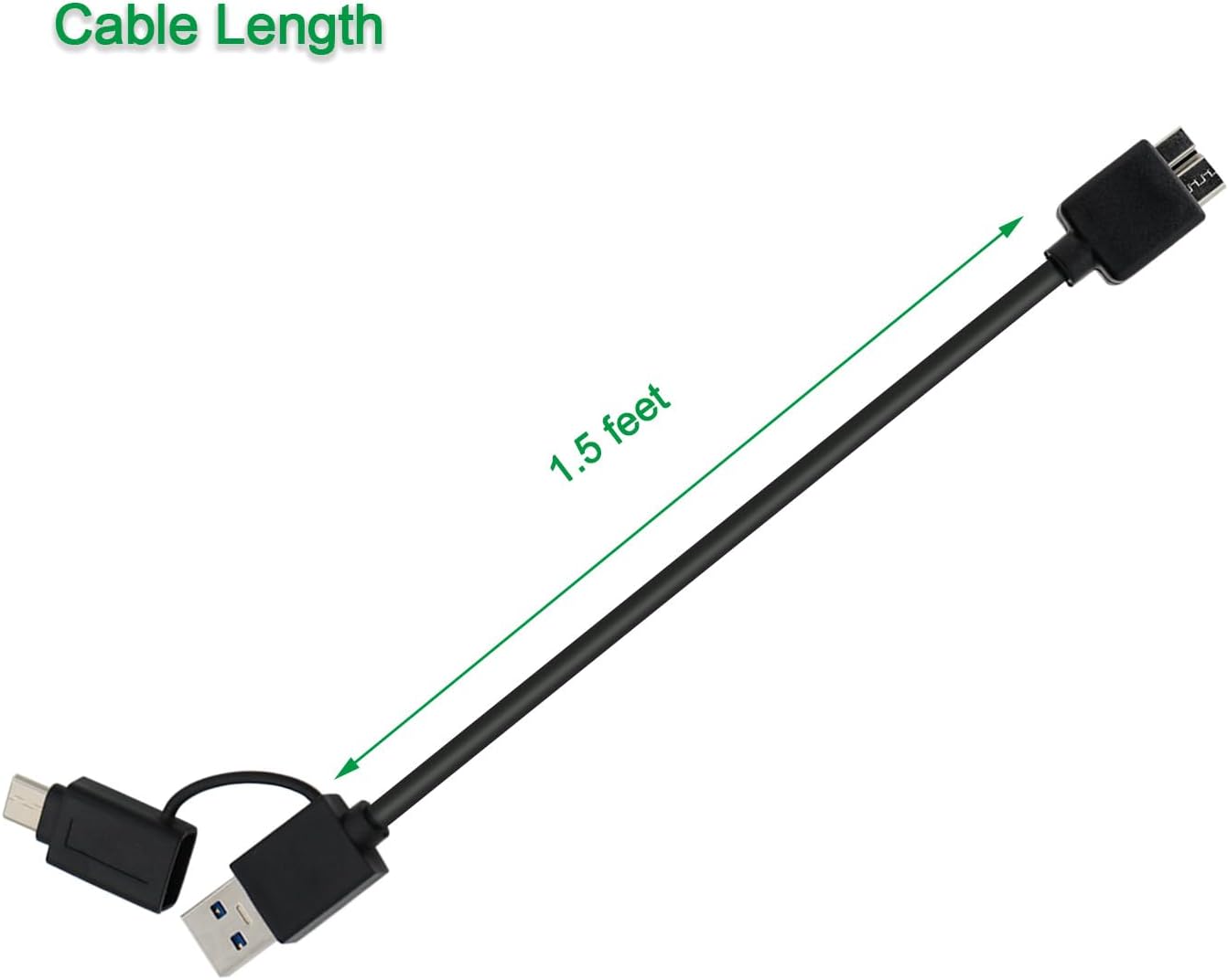 PDEEY Cable de disco duro, cable micro B a USB CUSB 3.0, transferencia de datos de 5 Gbps, 1.5 pies