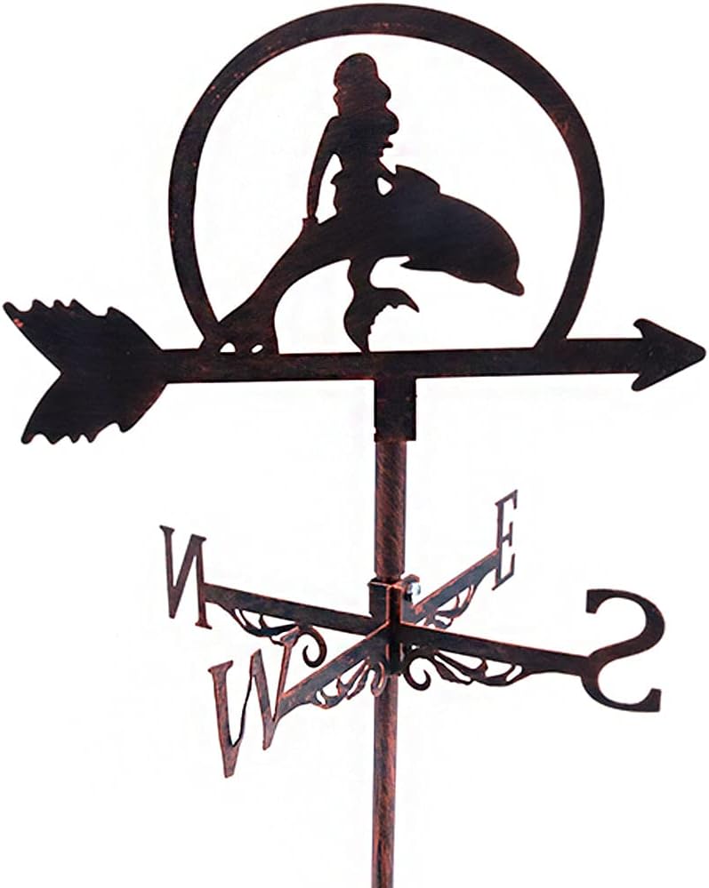 Alnicov Veleta de metal de sirena, indicador de dirección de la paleta de tiempo vintage para decoración de techo de jardín al aire libre, veleta