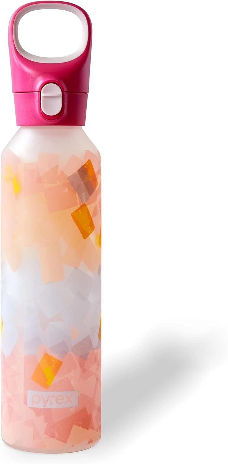 Pyrex – Botella de agua de vidrio que cambia de color con revestimiento de silicona Capas llamativas, 17,5 onzas
