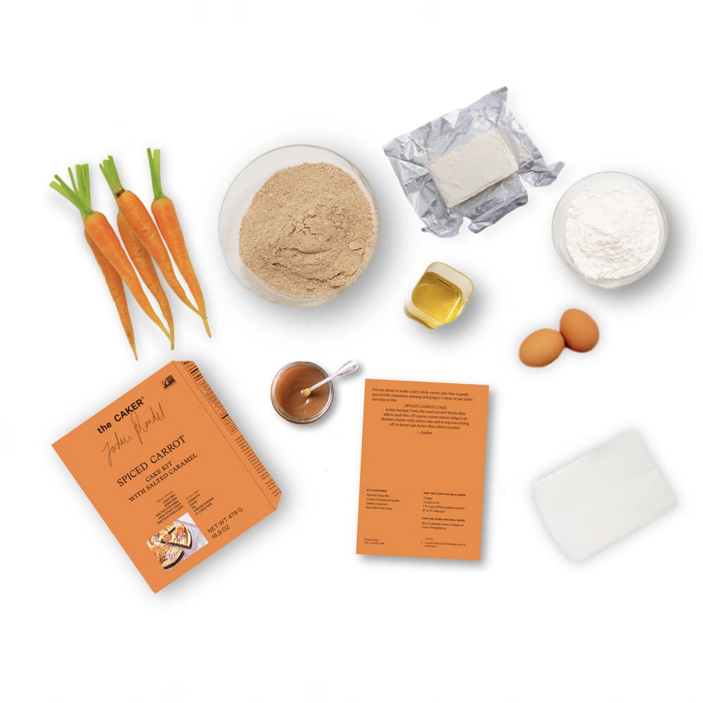 The Caker – Kit de pastel de zanahoria con caramelo salado  Mezclas de pastel en caja de lujo  Sin OMG  Decoraciones y revestimiento de sartén