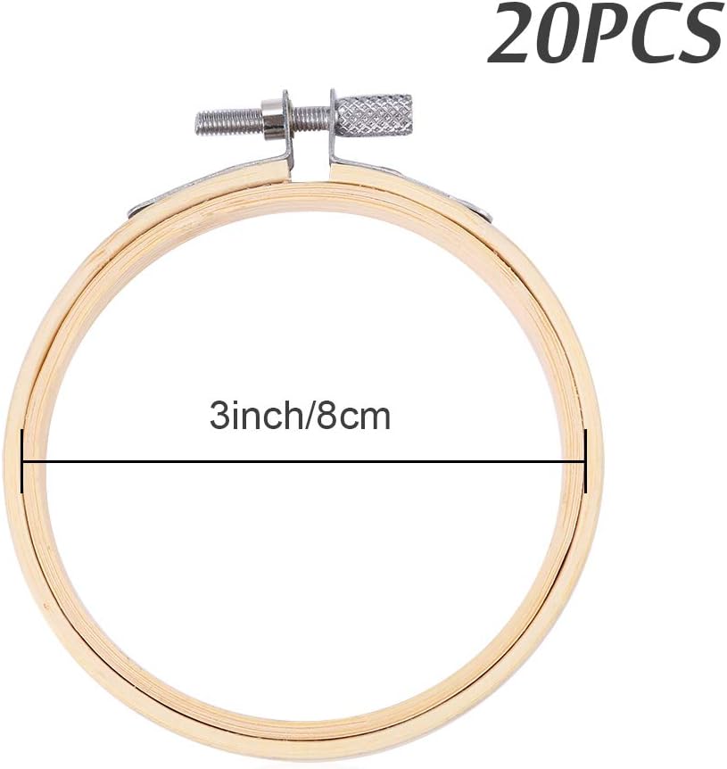 Caydo 20 aros de bordado de bambú de 3 pulgadas, círculos redondos de madera para punto de cruz, anillo redondo para manualidades, costura práctica