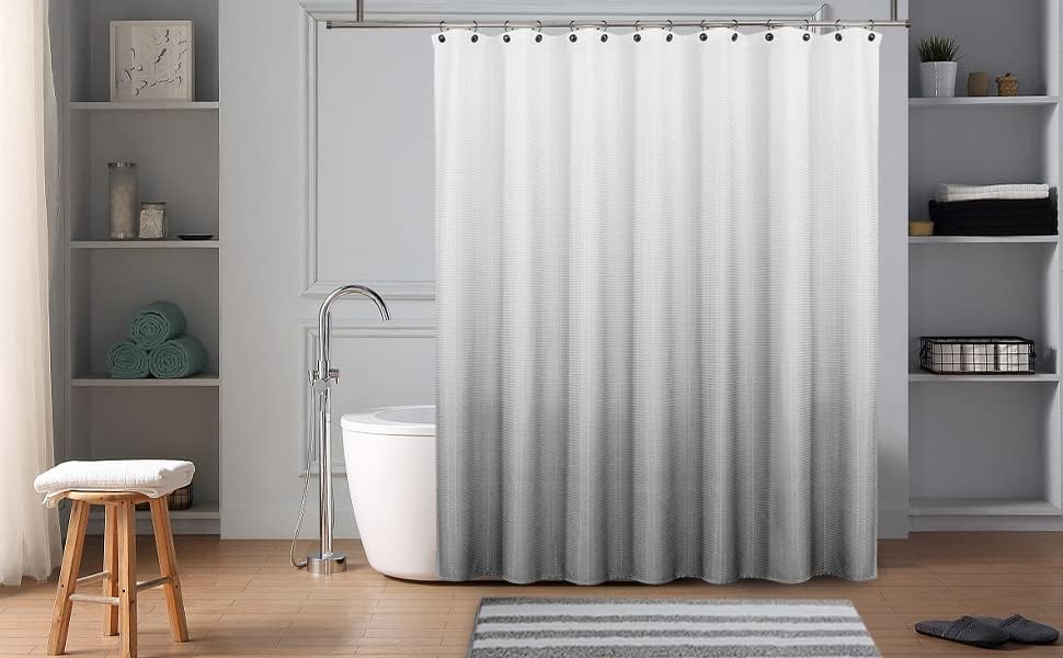 WEST LAKE Cortina de ducha gris con tejido gofre, resistente al agua, para hotel, spa, baño, cortina de ducha decorativa con ojales, sin gancho,