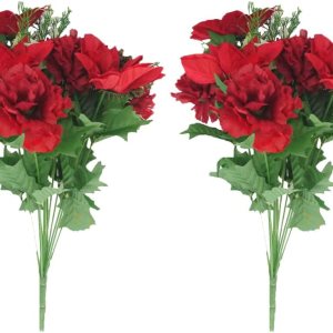 2 ramos de flores de Pascua artificiales, 14 tallos de flores de Navidad falsas, de terciopelo sintético, clavel de Pascua para decoración del 2 ramos de flores de Pascua artificiales, 14 tallos de flores de Navidad falsas, de terciopelo sintético, clavel de Pascua para decoración del