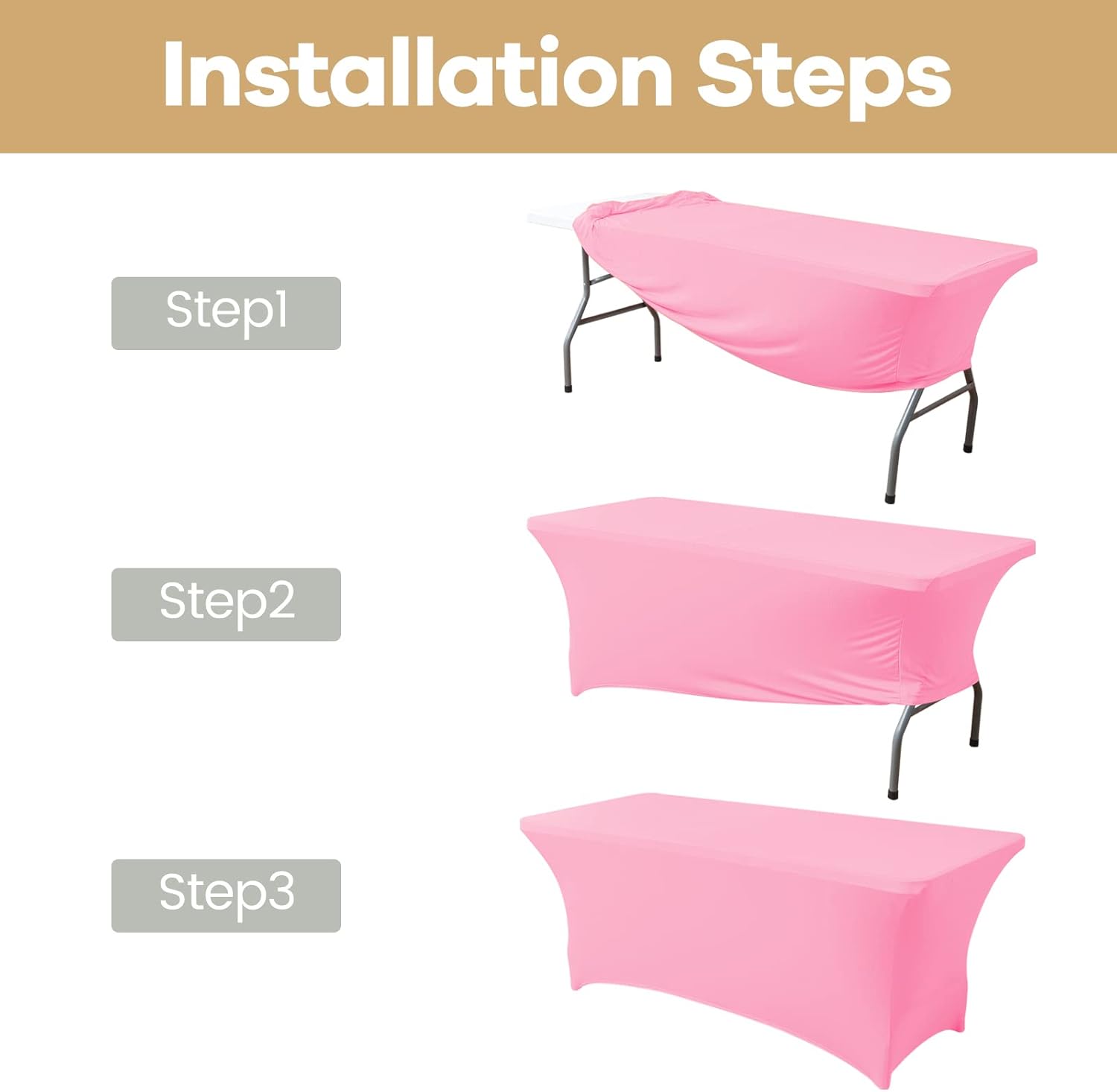 AZON Mantel de elastano elástico de 6 pies, lavable y resistente a las arrugas, color rosa, para cocina, mesa rectangular ajustable para fiestas,