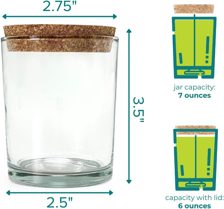 Vaso de vidrio de 8 fl oz transparente con tapa de corcho, paquete de 12 unidades para hacer velas