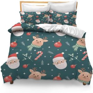 Bidesign Juego de funda de edredón con temática navideña para cama individual (1 funda de edredón + 2 fundas de almohada) Bidesign Juego de funda de edredón con temática navideña para cama individual (1 funda de edredón + 2 fundas de almohada)