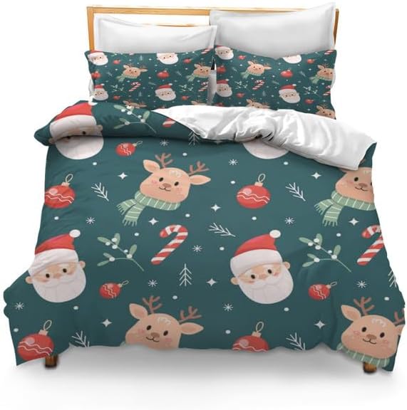 Bidesign Juego de funda de edredón con temática navideña para cama individual (1 funda de edredón + 2 fundas de almohada)