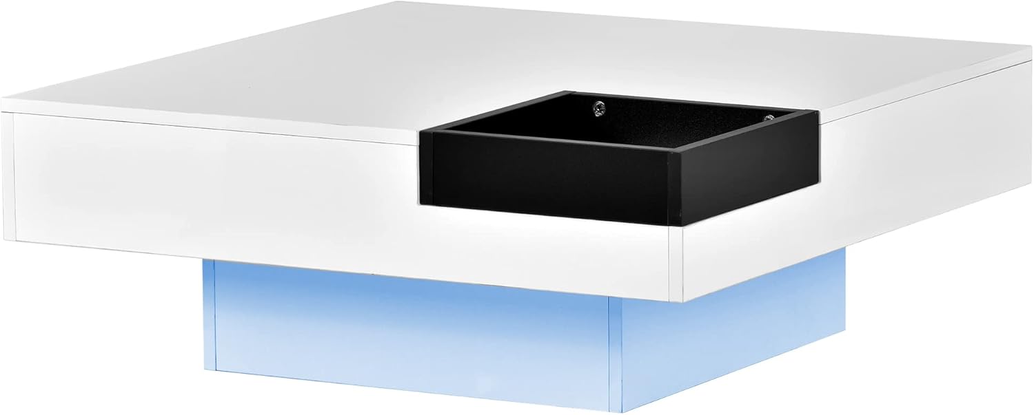 Harper & Bright Designs Mesa auxiliar de cóctel con luces LED de 16 colores, mesa de centro cuadrada de alto brillo UV, mesa central para sala de