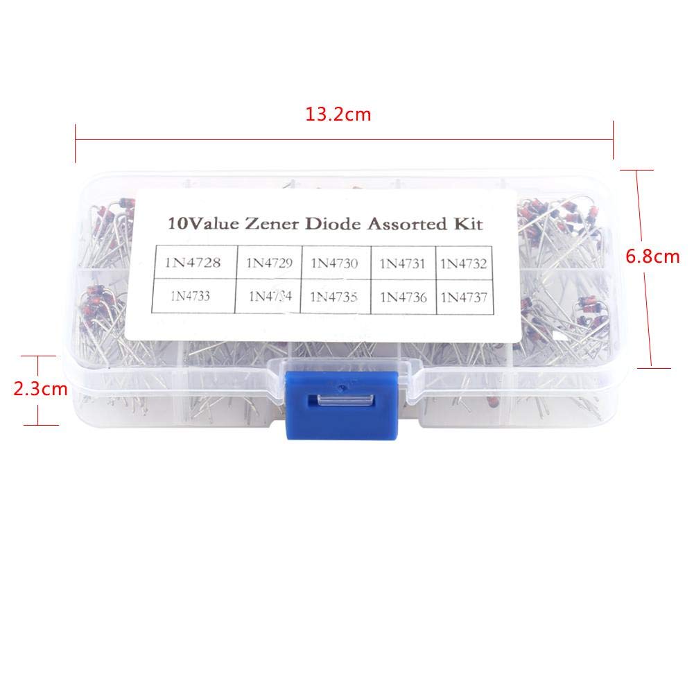 Diodos Zener 200pcs, 10Values diodo Zener diodo electrónico 1N4728 1N4729 1N4730 1N4731 1N4732 1N4733 1N4734 1N4735 1N4736 1N4737 con caja de