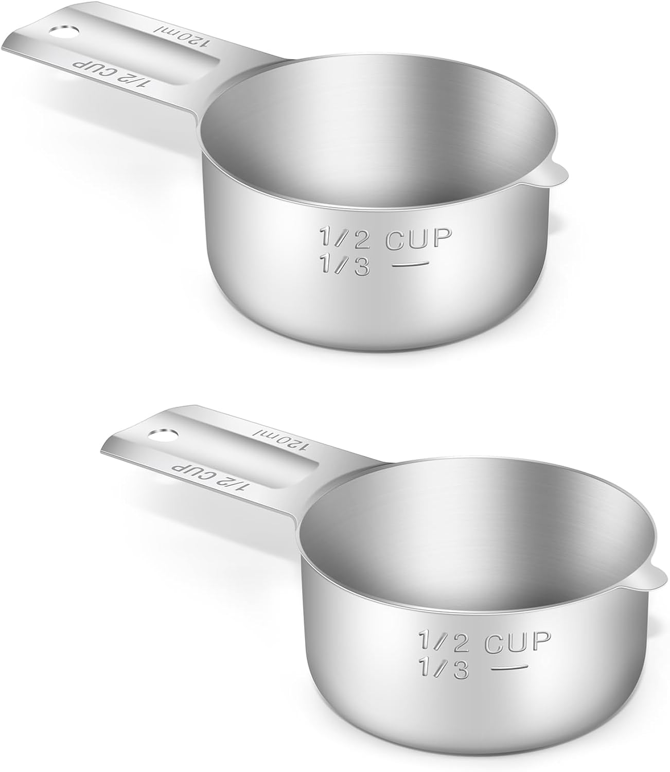 Paquete de 2 tazas medidoras de acero inoxidable, 4.1 fl oz (120 cc  4 onzas), tazas medidoras de acero inoxidable, taza medidora de metal,