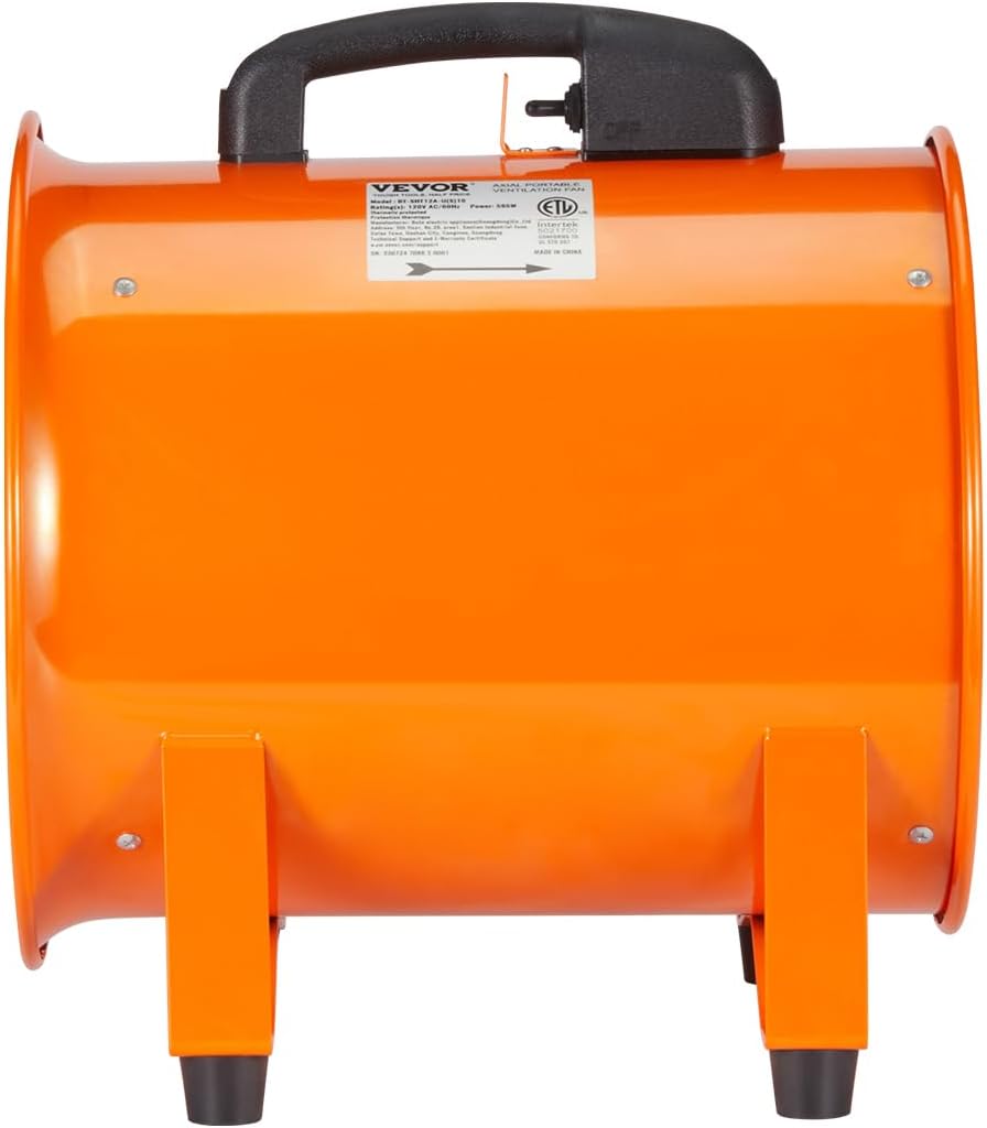 VEVOR Ventilador portátil de utilidad, ventilador axial de cilindro resistente de 8 pulgadas, 195 W, 1070 CFM, con manguera de conducto de 16.4