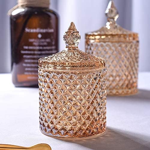 Home – Juego básico de organización de almacenamiento de alimentos, tarro facetado de diamante de cristal con tapa de cristal, adecuado como plato
