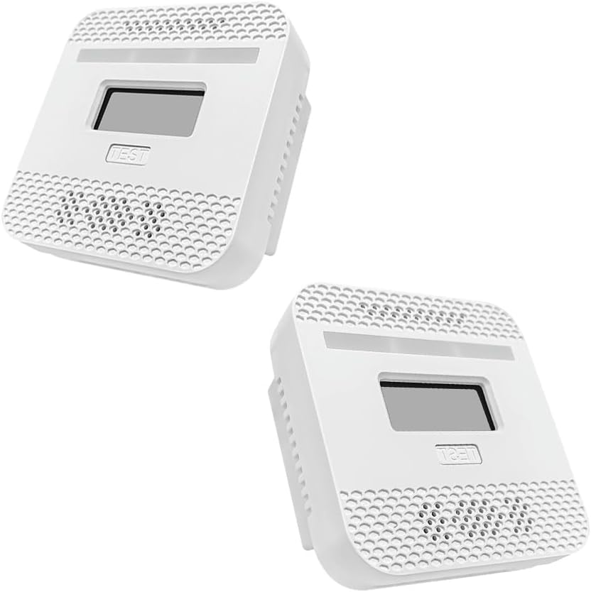 COOKSS – Detector de monóxido de carbono, 2 unidades, monitor de gas CO con pantalla digital LCD y advertencia de sonido, alarma de CO de alta
