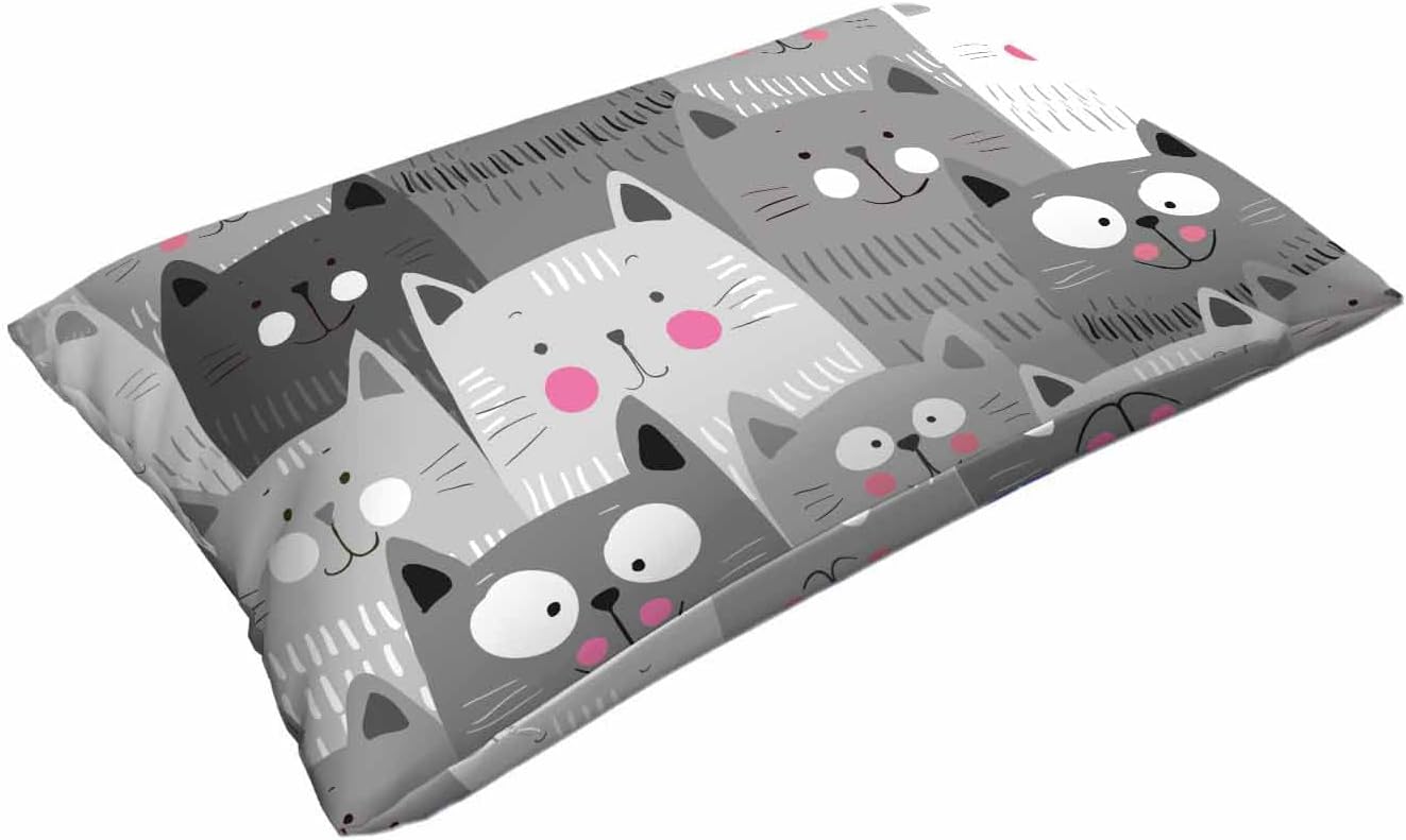 Funda de almohada blanca y gris con diseño de gatos de dibujos animados, funda de cojín lumbar para la cintura, sofá, rectangular, decorativa para