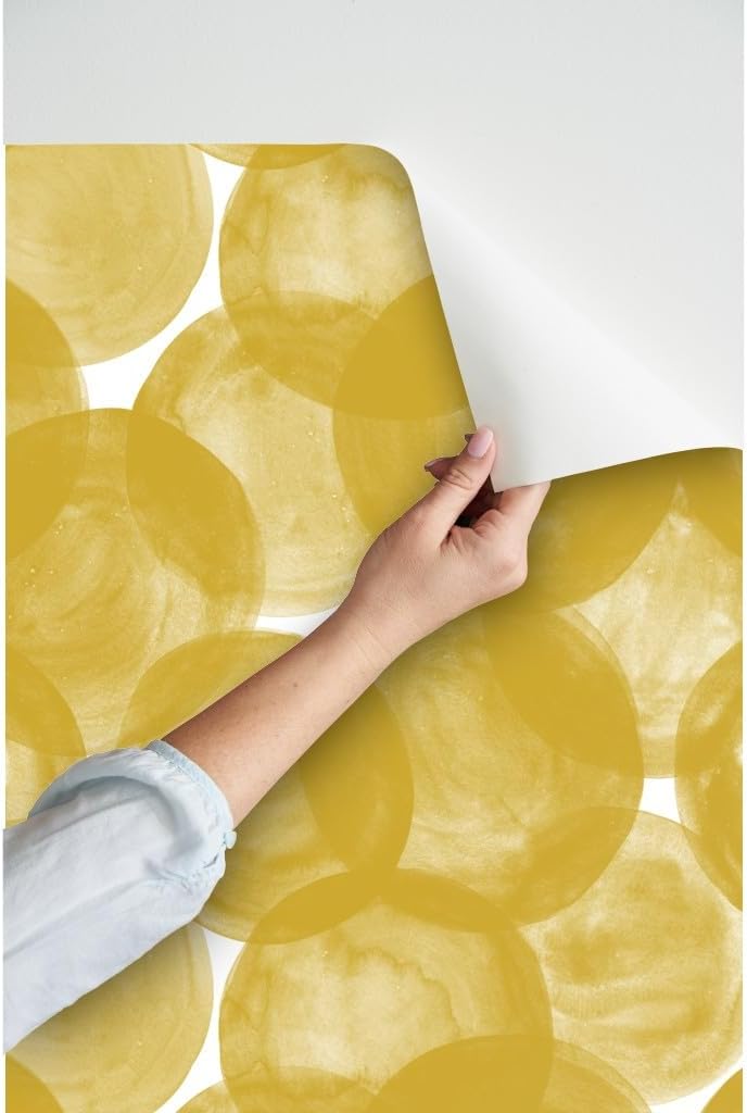 Spoonflower Peel & Stick Wallpaper Swatch – Watercolor Mustard Yellow Gold Polka Dots Geometric Bold Circles Round Custom Removable Wallpaper