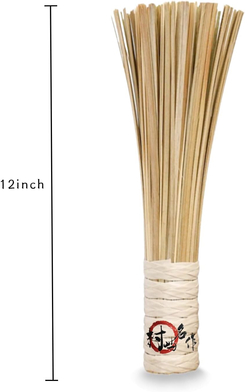 OTYFGHD Cepillo Wok de bambú de 12 pulgadas, cepillo plano, cepillos de limpieza de cocina para fregar y limpiar ollas, sartenes y utensilios de