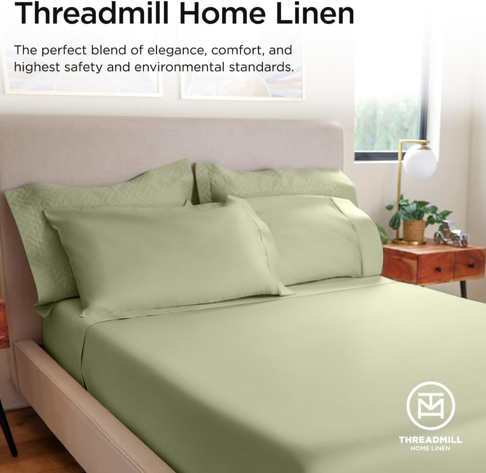 Threadmill Home Linen Bedding – Juego de sábanas de 800 hilos, 100 % algodón de fibras extralargas, juego de cama de lujo, 4 piezas, tejido de satén
