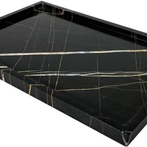 Bandeja de almacenamiento de mármol natural de lujo para decoración del hogar, bandeja de piedra para bañococinatocadoraparador sin resina(negro Bandeja de almacenamiento de mármol natural de lujo para decoración del hogar, bandeja de piedra para bañococinatocadoraparador sin resina(negro