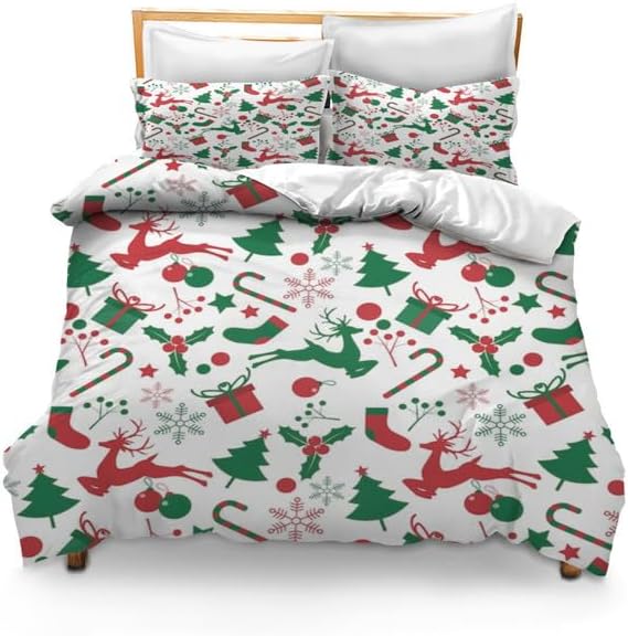 Bidesign Juego de funda de edredón con temática navideña para cama individual (1 funda de edredón + 2 fundas de almohada)