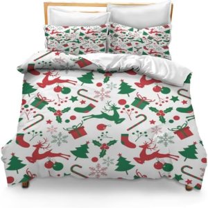 Bidesign Juego de funda de edredón con temática navideña para cama individual (1 funda de edredón + 2 fundas de almohada) Bidesign Juego de funda de edredón con temática navideña para cama individual (1 funda de edredón + 2 fundas de almohada)